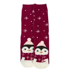 Anti-Rutschsocken Xmas, Pinguin Dunkelrot, Größe 36 - 41