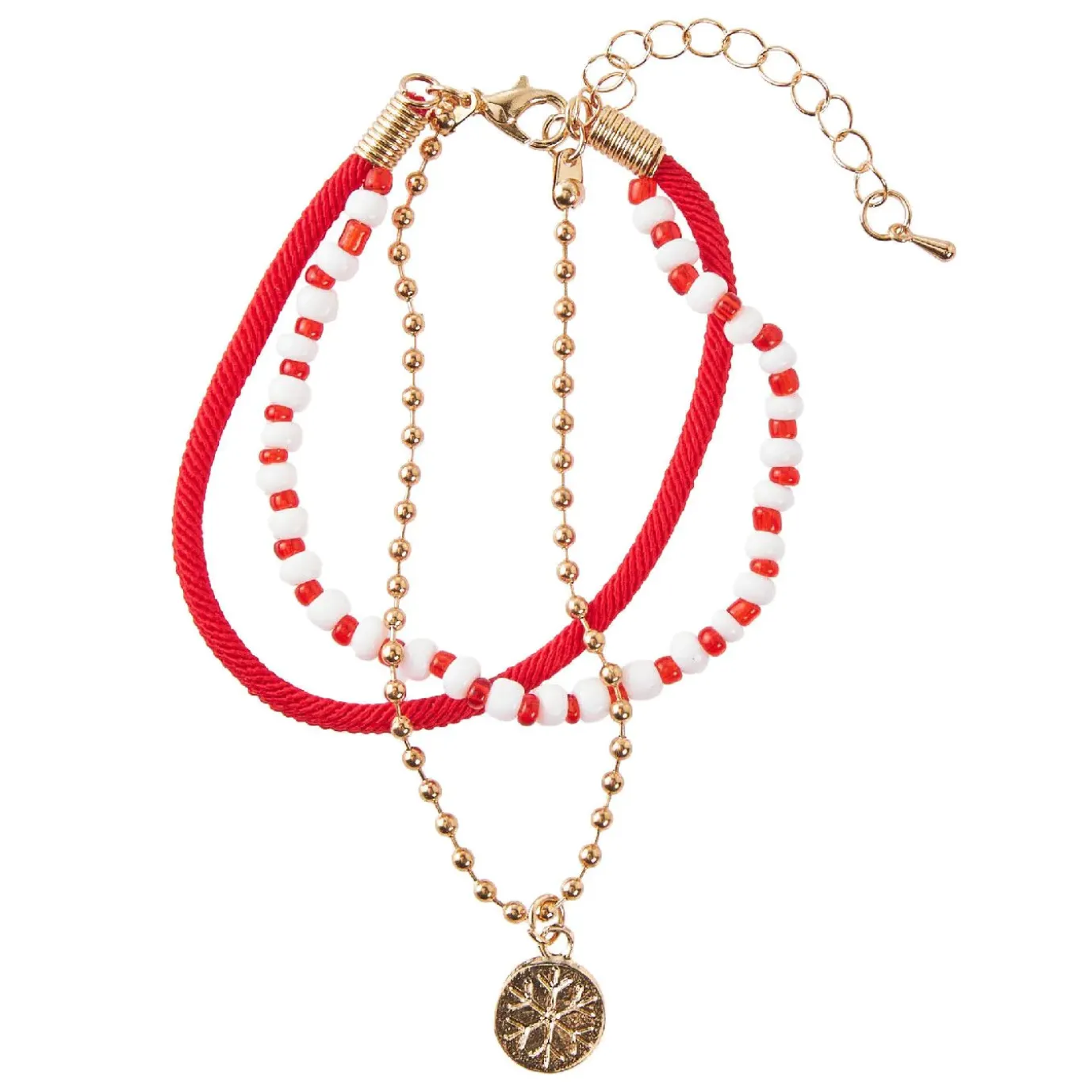 Armband Weihnachten, Schneeflocke, Rot/gold