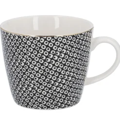 Becher China, Perlen, Schwarz/weiß, 300 Ml, Goldrand