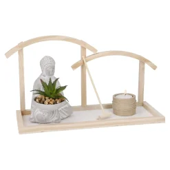Buddha Dekotablett, Natur/grau