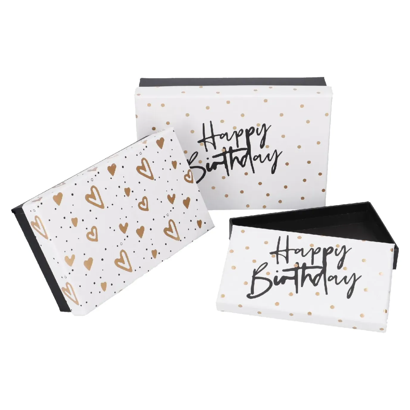 3er Set Geschenkkarton Geburtstag, Schwarz/weiß