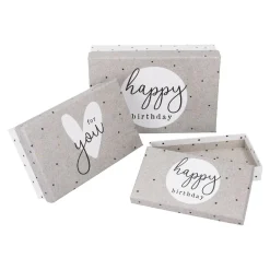 3er Set Geschenkkarton Geburtstag, Weiß/grau