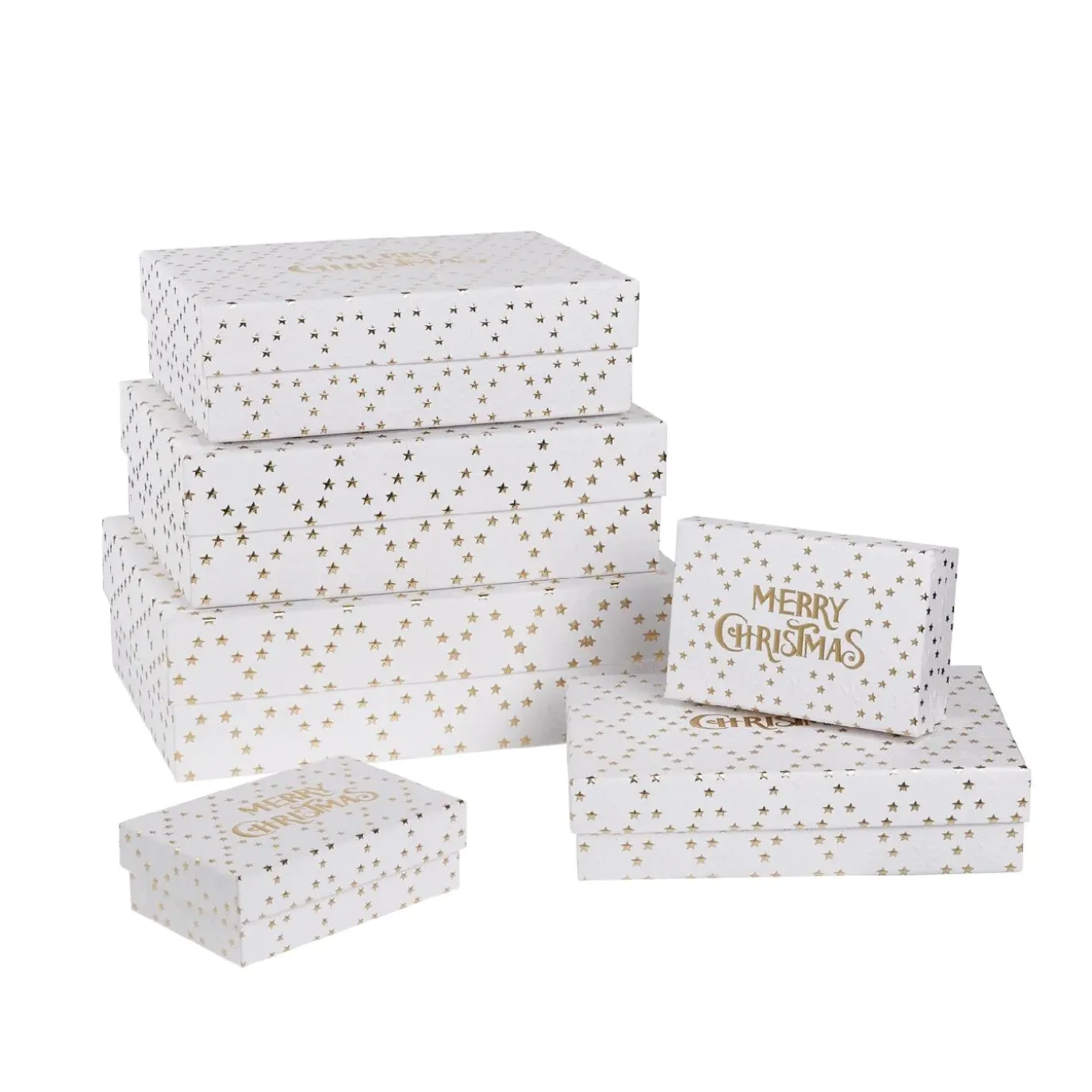 6er Set Geschenkkarton Prägung, Schrift/weiß/gold