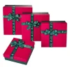 4er Set Geschenkkarton Schleife, Dunkelgrün/rot