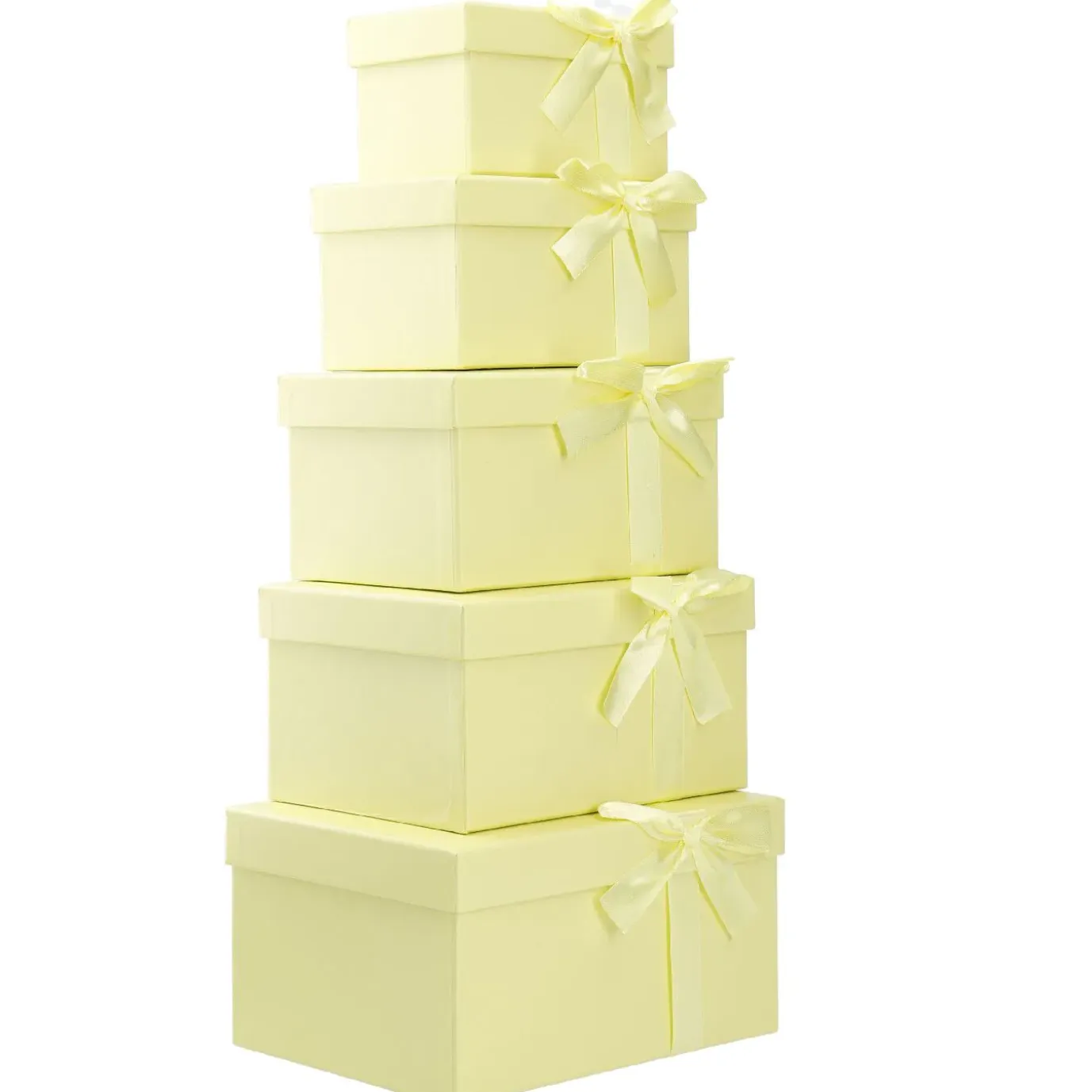 5er Set Geschenkkarton Schleife, Gelb