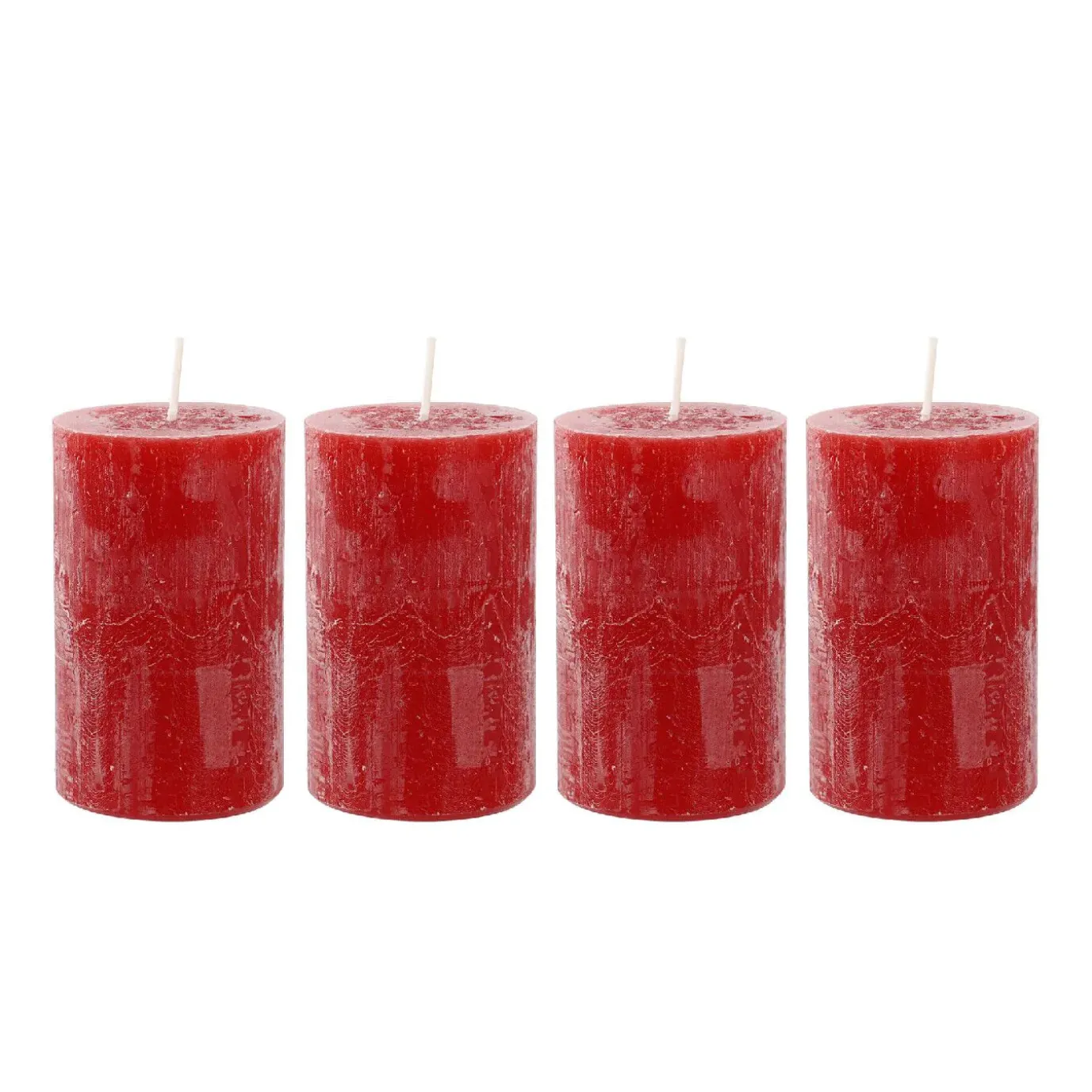 4er Set Kerze Rustik, Rot, 6 X 10 Cm