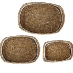 3er Set Korb Natur, Eckig/natur/grau/weiß