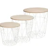 3er Set Tisch/Korb, 43 Cm, Weiß