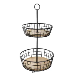 Etagere Holz/Metall, 2 Körbe, Schwarz, 68 Cm