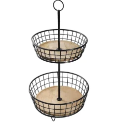 Etagere Holz/Metall, 2 Körbe, Schwarz, 68 Cm