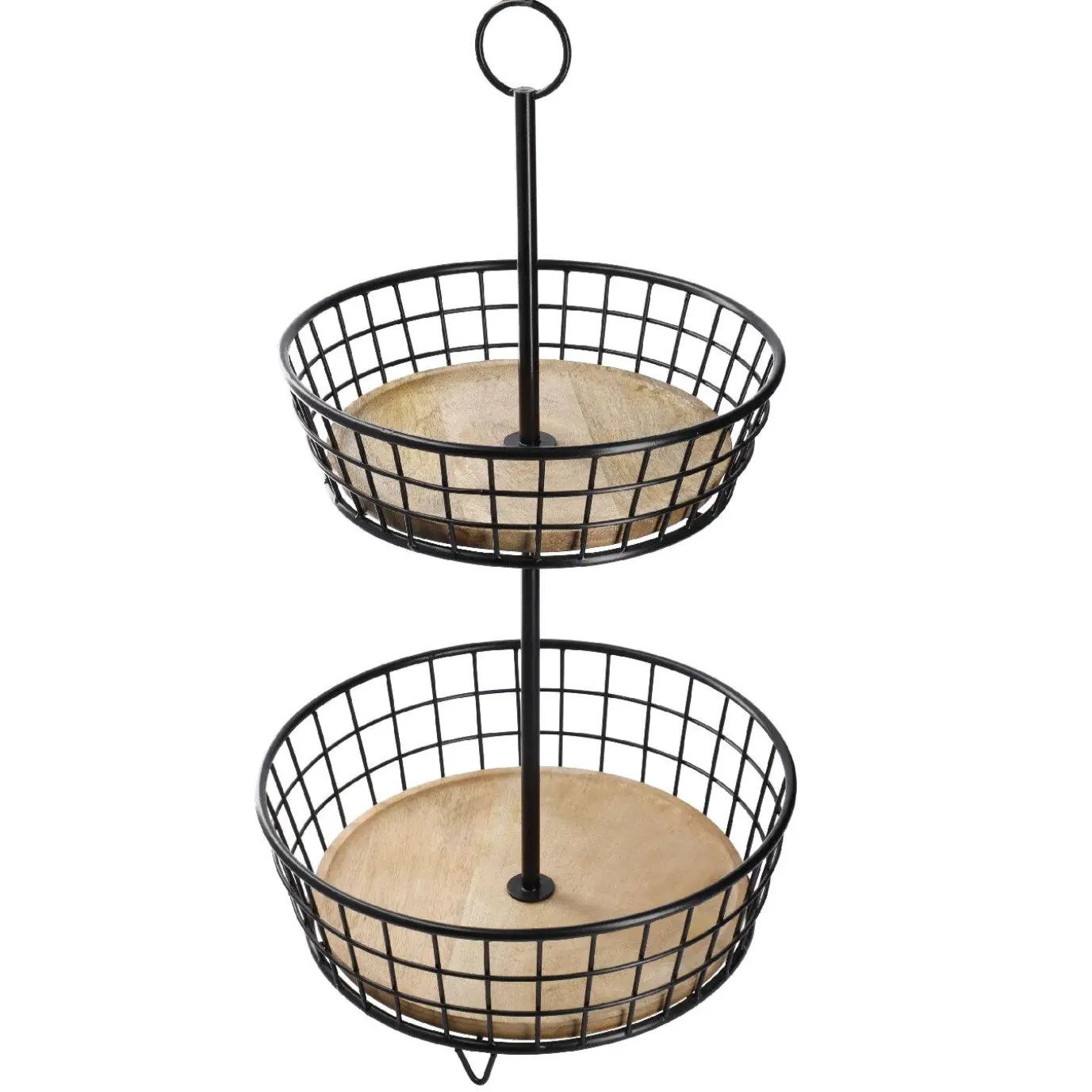 Etagere Holz/Metall, 2 Körbe, Schwarz, 68 Cm