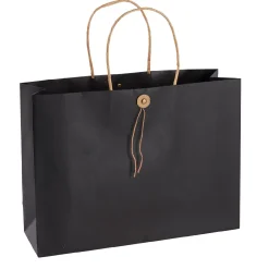 Geschenktüte Mit Knopf, Schwarz, 32.5 X 24 Cm