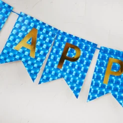 Girlande Happy Birthday, Holo/blau, 4 Meter