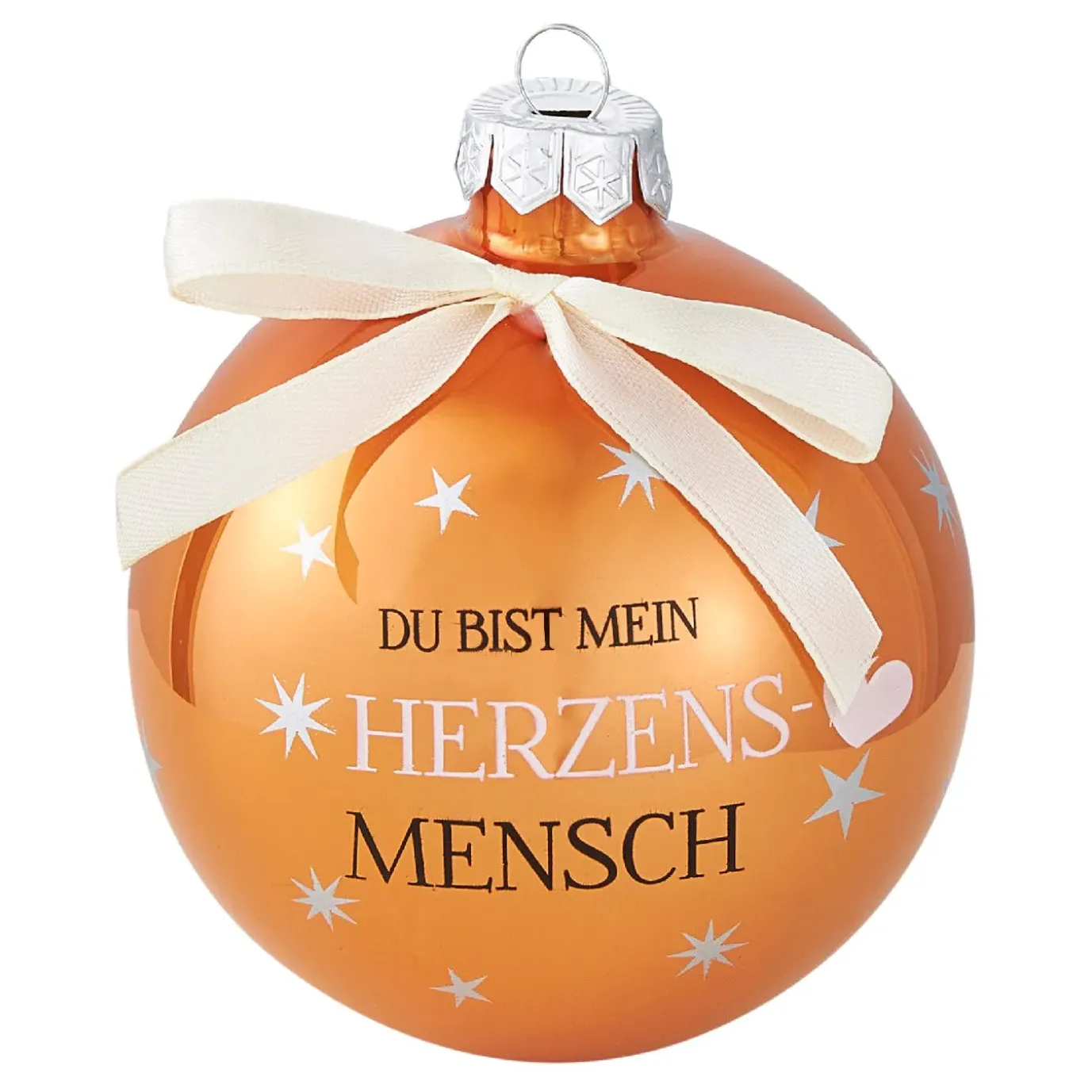 Glaskugel Spruch, Herzensmensch/orange/braun/glänzend, 10 Cm