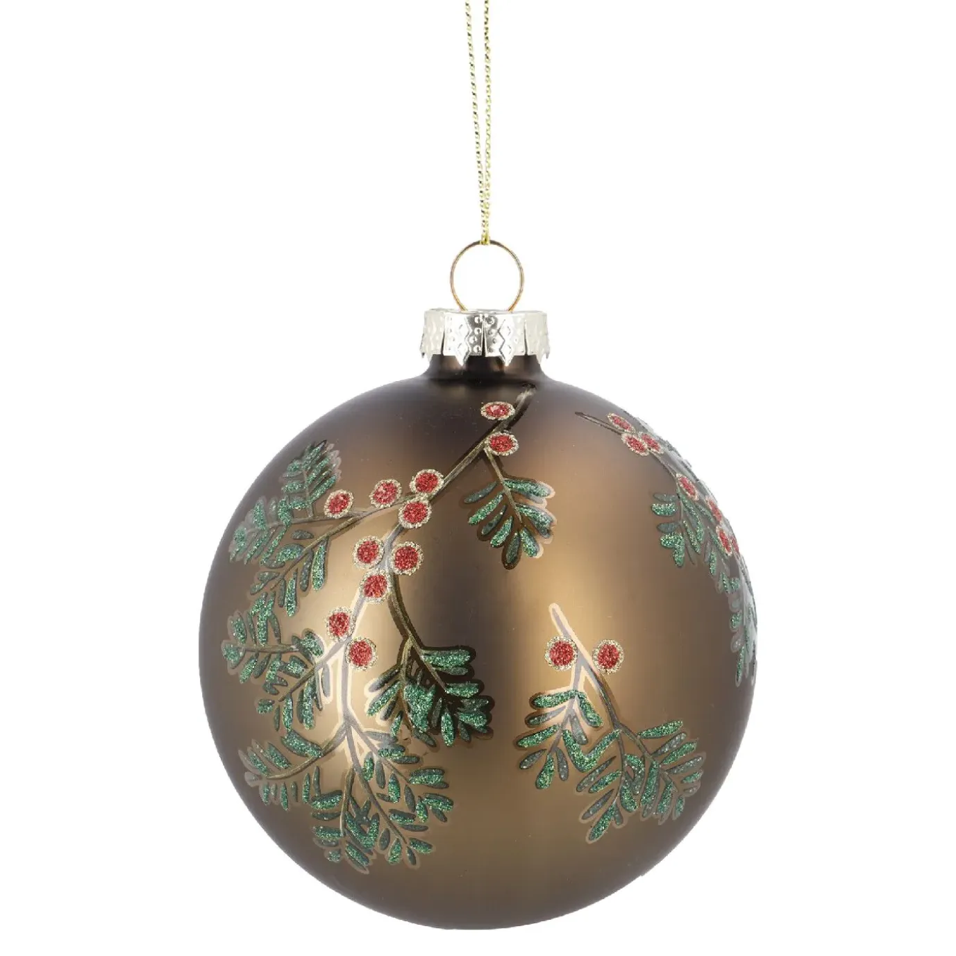 Glaskugel Vintage, Ilex/braun/matt, 8 Cm