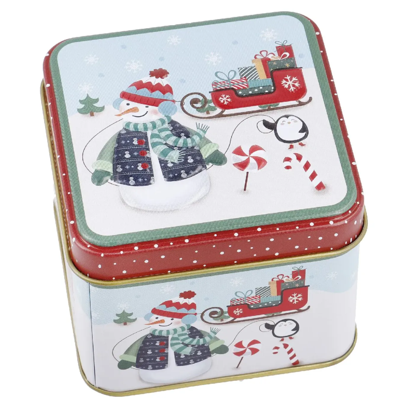 Keksdose Mini, Schneemann/blau, 8 X 8 X 6 Cm
