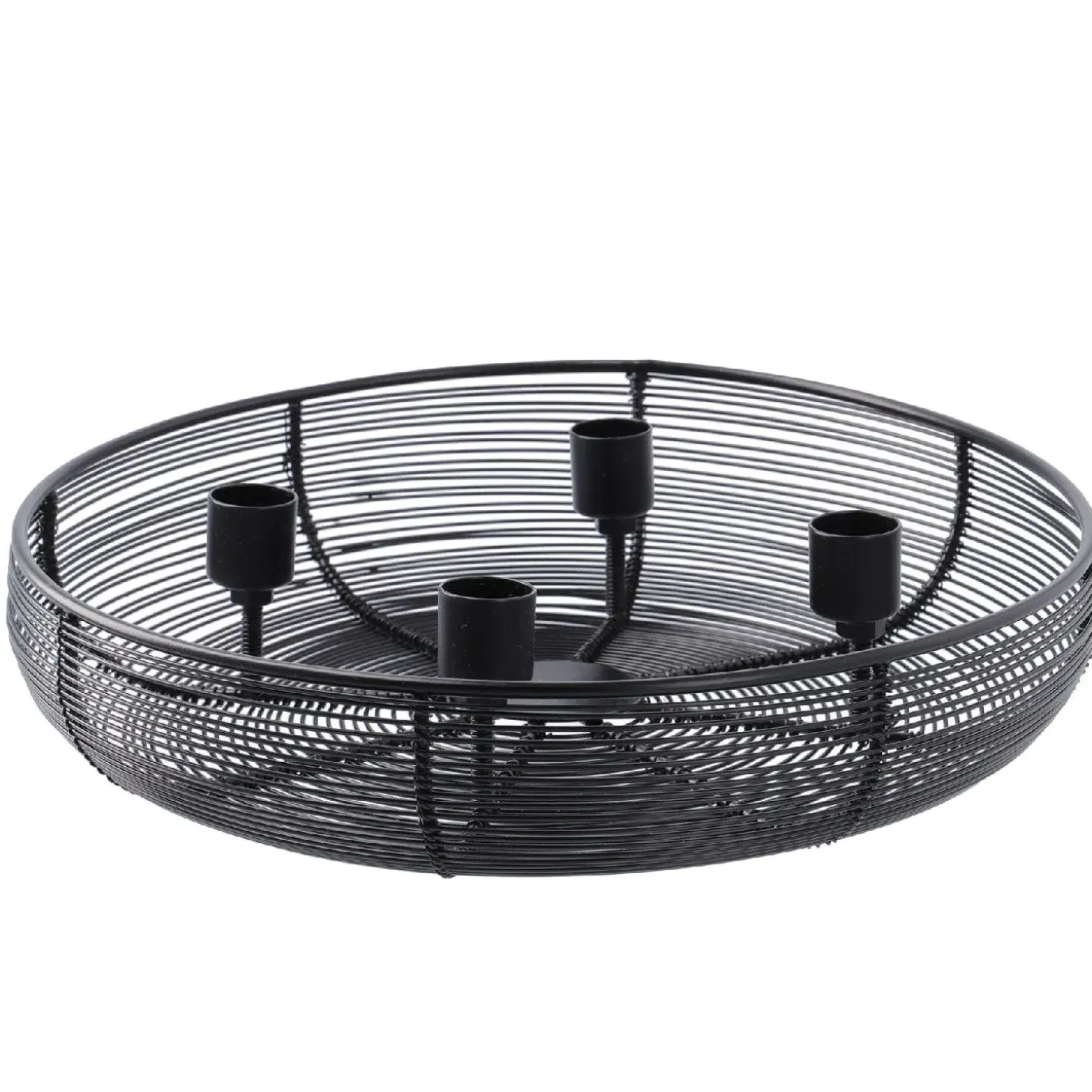 Kerzenhalter Korb, Rund/schwarz-matt, 28 Cm