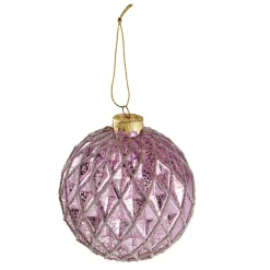 Kugel Relief, Rauten/lila/gold, 10 Cm