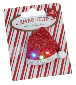 LED-Anstecker Xmas, Mütze, Blinkend