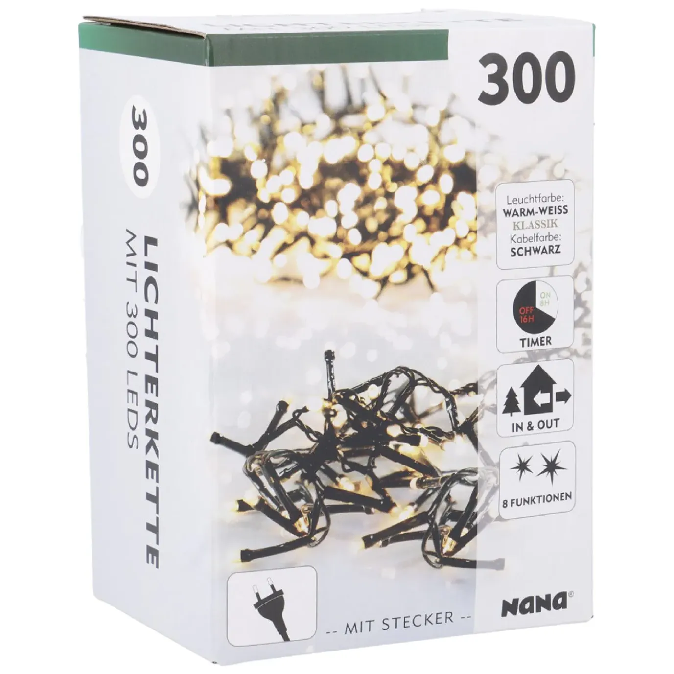 LED-Lichterkette, Warm-weiß, 300 LED