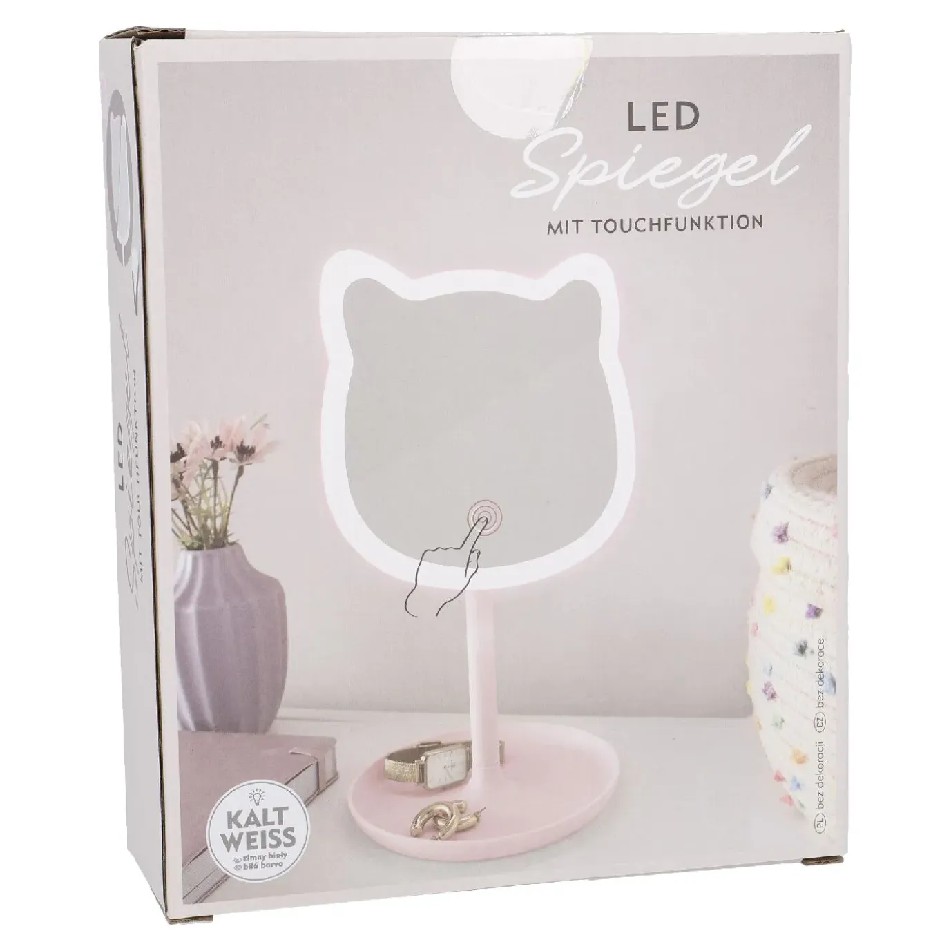 LED-Spiegel Form, Katze/rosa, 26 Cm