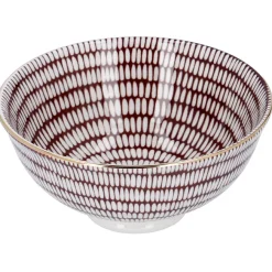 Schale China, Tief, Bordeaux/weiß, Goldrand, Stäbchen/Kreis