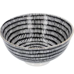 Schale China, Tief, Schwarz/weiß, Goldrand, Stäbchen/Kreis