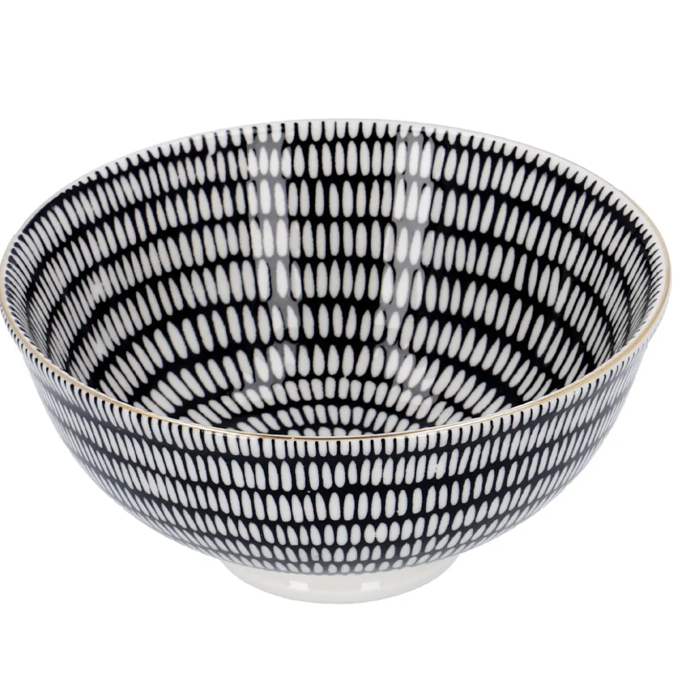 Schale China, Tief, Schwarz/weiß, Goldrand, Stäbchen/Kreis