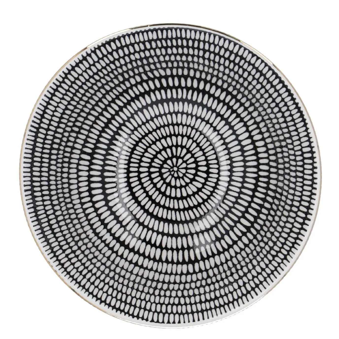 Schale China, Tief, Schwarz/weiß, Goldrand, Stäbchen/Kreis