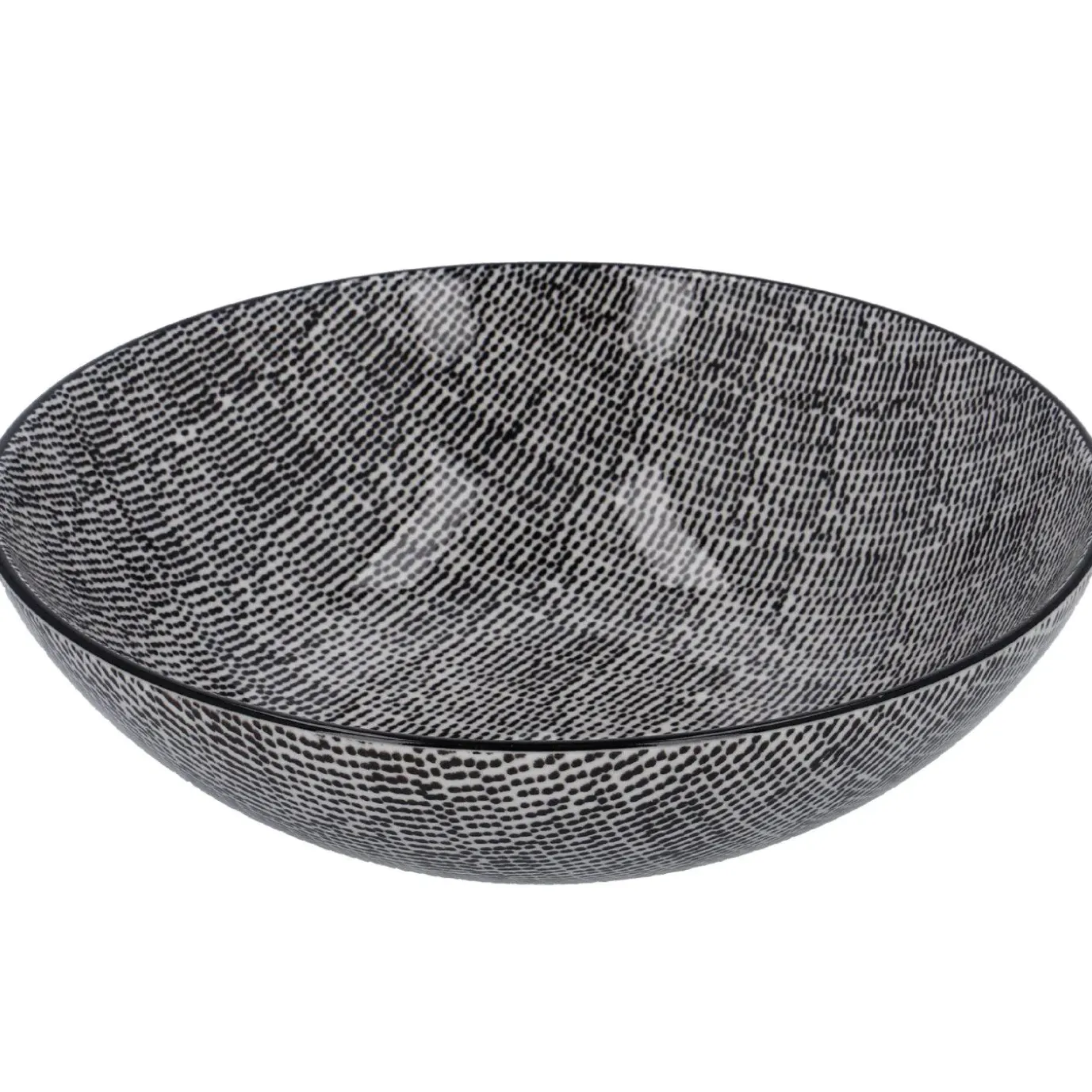 Schüssel China, Flach, Striche, Schw/wss, 23 Cm