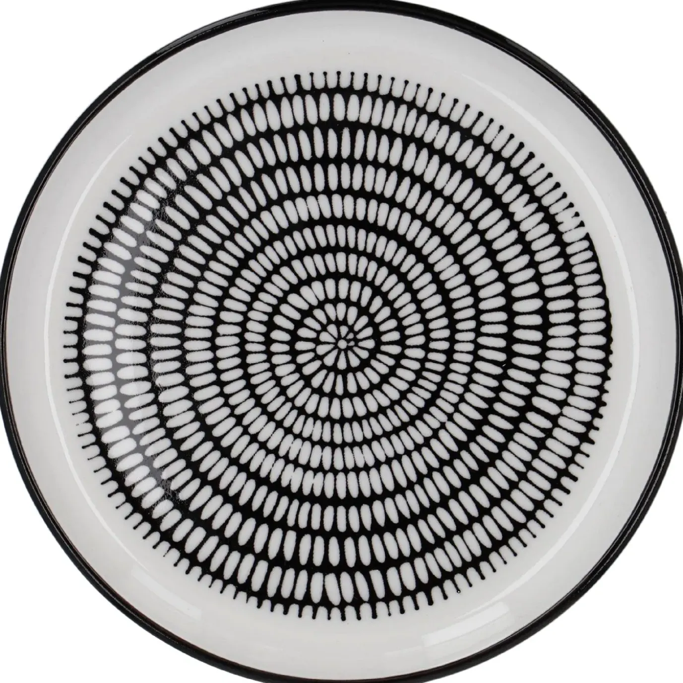 Teller China, Stäbchen/Kreis, Schw/wss, 16.5 Cm