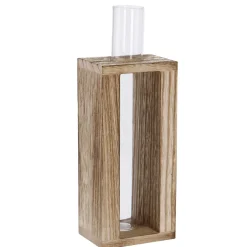 Vase Reagenzglas In Holzständer, 19 Cm