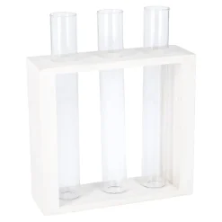 Vase Reagenzglas 3 Stück In Weißem Holzständer, 19 Cm