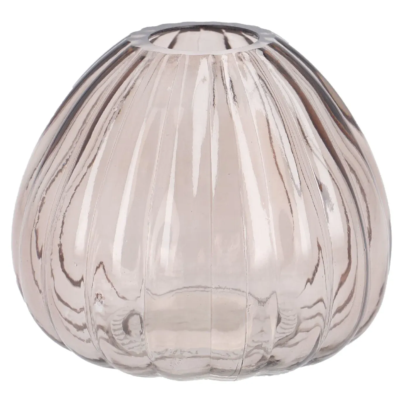 Vase Rillen, Hellbraun/bauchig, Höhe 7.5 Cm