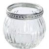 Windlicht Saira, Metallrand/silber, Klar/Streifen, 5 Cm