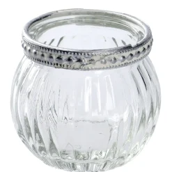 Windlicht Saira, Metallrand/silber, Klar/Streifen, 5 Cm