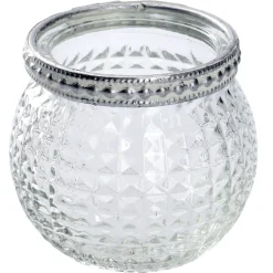 Windlicht Saira, Metallrand/silber, Klar/Karo, 5 Cm