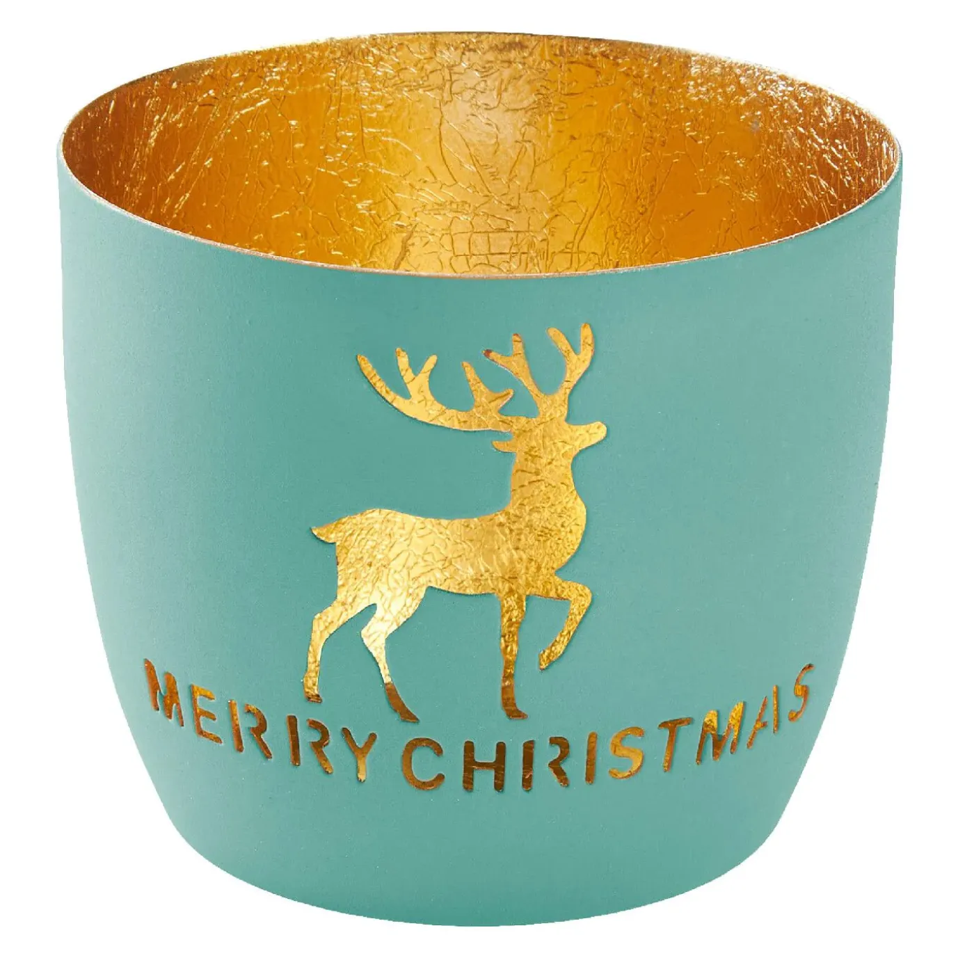 Windlicht Spruch/Xmas, Hirsch/türkis, 10 X 8.5 Cm