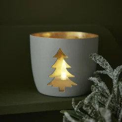 Windlicht Spruch/Xmas, Tanne/hellgrau, 10 X 8.5 Cm