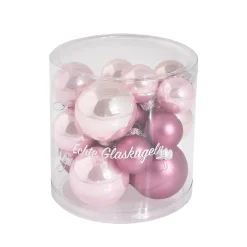 17er Set Glaskugeln Mix, Rosa